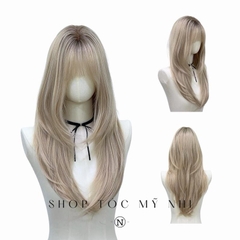 Tóc Giả Mỹ Nhi Mái Thưa Hush Cut dài 60cm Màu Tóc Chân Đen Sương Vàng c-dk-0908 Da Đầu Dệt Kim (rẻ ngôi được)