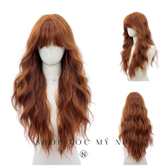 Tóc Giả Mỹ Nhi Xoăn Xù Retro Dài Mái Thưa Hàn Quốc Màu Tóc Nâu Cam s-dk-1101 Da Đầu Dệt Kim