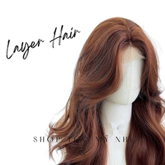 Tóc Giả Mỹ Nhi Xoăn Layer Hai Mái Màu Tóc Nâu Choco x-dk1-0114 Da Đầu Dệt Kim