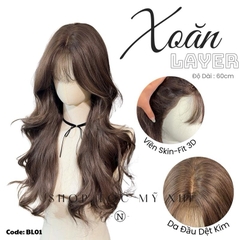 Tóc Giả Bio-Lace 3D Mái Thưa Xoăn layer BL01 độ dài 60cm (Viền Da Sinh Học Skin-Fit)