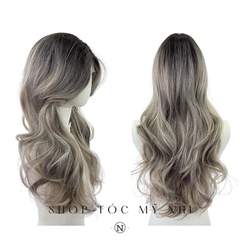 Tóc Giả Mỹ Nhi Xoăn Layer Hai Mái Bay Màu Tóc Nhuộm Ombre Highlight Sliver x-dk1-0113 Da Đầu Dệt Kim