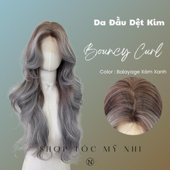 Tóc Giả Mỹ Nhi Bouncy Curl Tóc Xoăn Bung Layer Mái Bay Màu Tóc Balayage Xám Xanh x-3d-0201 Da Đầu 3D Kết Hợp (phân khúc DÁN KEO)