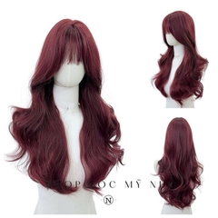 Tóc Giả Mỹ Nhi Xoăn Layer Mái Thưa Hàn Quốc Màu Đỏ Cherry x-dk-0104 Da Đầu Dệt Kim