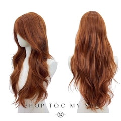 Tóc Giả Mỹ Nhi Xoăn Layer Dài Mái Thưa Hàn Quốc Màu Nâu Cam x-dk-1017 Da Đầu Dệt Kim
