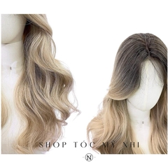 Tóc Giả Mỹ Nhi Xoăn Layer Hai Mái Chân Tóc Đen Nhuộm Màu Vàng Blonde dài 60cm x-dk1-0110 Da Đầu Dệt Kim