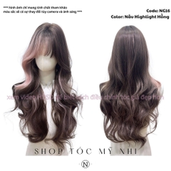 Tóc Giả Dệt Kim Xoăn Layer Mái Thưa Màu Highlight NG16 dài 60cm