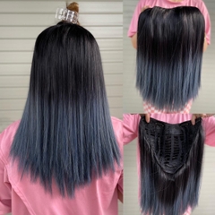 Tóc Kẹp U đen nhuộm xanh 45cm thẳng