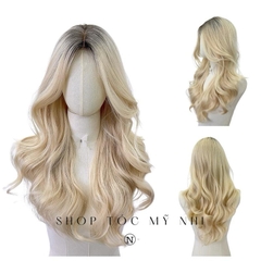 Tóc Giả Mỹ Nhi Xoăn Layer Nhuộm Chân Tóc Vàng Bạch Kim Dài 60cm x-dk1-0111 Da Đầu Dệt Kim (Platinum Blonde)
