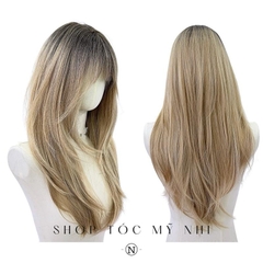 Tóc Giả Mỹ Nhi Cúp Layer Mái Thưa Hàn Quốc Chân Tóc Đen Nhuộm Ombre Vàng Blonde C-dk-0906 Da Đầu Dệt Kim (rẻ ngôi được)