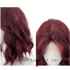 Tóc Giả Mỹ Nhi Xù Sóng Ngắn Ngang Vai Màu Tóc Đỏ Cherry s-dk2-1101 Da Đầu Dệt Kim