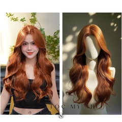 Tóc Giả Mỹ Nhi Xoăn Layer dài 60cm Hai Mái Màu Tóc Nâu Cam x-dk1-0119 Da Đầu Dệt Kim (rẻ ngôi được)
