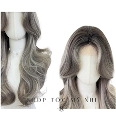 Tóc Giả Mỹ Nhi Xoăn Layer Hai Mái Bay Màu Tóc Nhuộm Ombre Highlight Sliver x-dk1-0113 Da Đầu Dệt Kim