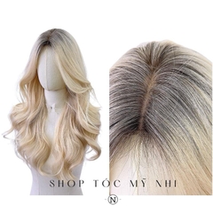 Tóc Giả Mỹ Nhi Xoăn Layer Nhuộm Chân Tóc Vàng Bạch Kim Dài 60cm x-dk1-0111 Da Đầu Dệt Kim (Platinum Blonde)