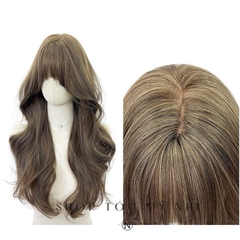 Tóc Giả Mỹ Nhi Xoăn Layer Mái Thưa Hàn Quốc Màu Tóc Rêu Khói x-dk-0102 Da Đầu Dênt Kim