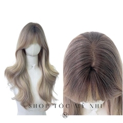 Tóc Giả Mỹ Nhi Xoăn Layer Mái Thưa Hàn Quốc Màu Tóc Chân Nâu Nhuộm Ombre Khói Sữa x-dk-0103 Da Đầu Dệt Kim