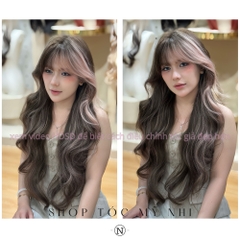 Tóc Giả Dệt Kim Xoăn Layer Mái Thưa Màu Highlight NG16 dài 60cm