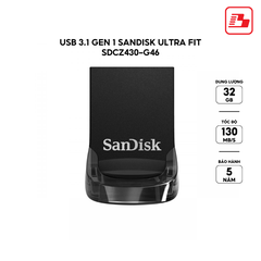 USB 3.1 Gen 1 Sandisk Ultra Fit SDCZ430 32GB 130MB/s SDCZ430-032G-G46 - Bảo hành 5 năm