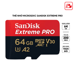 Thẻ nhớ MicroSDXC Sandisk Extreme Pro 64GB V30 U3 UHS-I 200MB/s SDSQXCU-064G-GN6MA - Bảo hành trọn đời