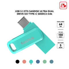 USB 3.1 OTG Sandisk Ultra Dual Drive Go Type-C SDDDC3 64GB 150MB/s SDDDC3-064G-G46G màu xanh lá - Bảo hành 5 năm