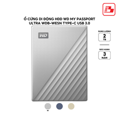 Ổ cứng di động HDD Western Digital My Passport Ultra Type-C USB3.0 2.5" 2TB 5Gbps Bạc WDBC3C0020BSL-WESN -  Bảo hành 3 năm