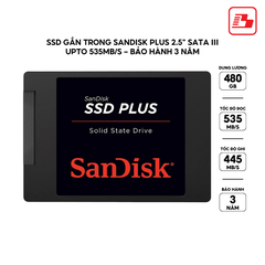 SSD gắn trong SanDisk Plus 480GB 2.5" SATA III upto 535MB/s SDSSDA-480G-G26 - Bảo hành 3 năm