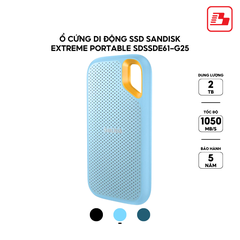 Ổ cứng di động SSD Sandisk Extreme Portable 2TB V2 E61 1050MB/s SkyBlue SDSSDE61-2T00-G25B - Bảo hành 5 năm