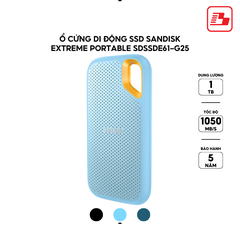 Ổ cứng di động SSD Sandisk Extreme Portable 1TB V2 E61 1050MB/s SkyBlue SDSSDE61-1T00-G25B - Bảo hành 5 năm