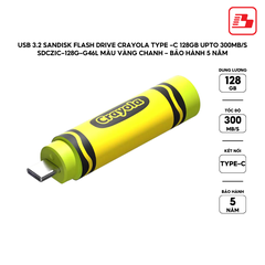 USB 3.2 SanDisk Flash Drive Crayola Type -C 128GB upto 300MB/s SDCZIC-128G-G46L màu vàng chanh  - Bảo hành 5 năm
