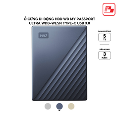 Ổ cứng di động HDD Western Digital My Passport Ultra Type-C USB3.0 2.5" 5TB 5Gbps Xanh WDBFTM0050BBL-WESN -  Bảo hành 3 năm