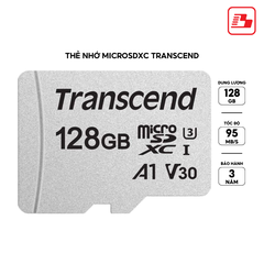 Thẻ nhớ MicroSDXC Transcend 128GB Class 10 A1 U3 V30 upto 95MB/s TS128GUSD300S (không kèm adapter) - Bảo hành 5 năm