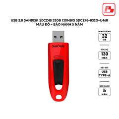 USB 3.0 SanDisk SDCZ48 32GB 130MB/s SDCZ48-032G-U46R màu đỏ - Bảo hành 5 năm