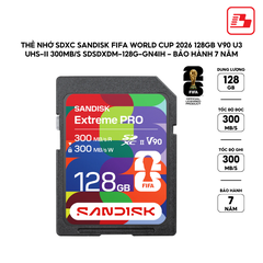 Thẻ nhớ SDXC SanDisk FIFA World Cup 2026 128GB V90 U3 UHS-II 300MB/s SDSDXDM-128G-GN4IH  - Bảo hành 7 năm