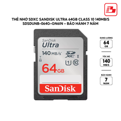 Thẻ nhớ SDXC Sandisk Ultra 64GB Class 10 140MB/s SDSDUNB-064G-GN6IN - Bảo hành 7 năm