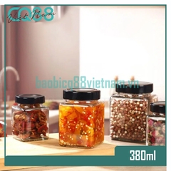 Hũ thủy tinh Vuông nắp cao 380ml