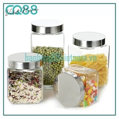 Hũ thủy tinh vuông nắp vặn inox 500ml