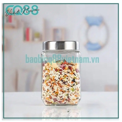 Hũ thủy tinh vuông nắp vặn inox 750ml