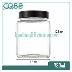 Hũ thủy tinh Vuông nắp cao 730ml