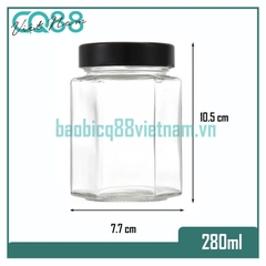 Hũ thủy tinh lục giác nắp cao 280ml