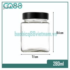 Hũ thủy tinh Vuông nắp cao 280ml