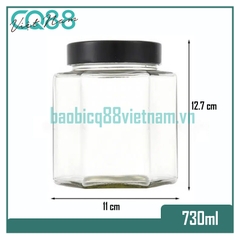 Hũ thủy tinh lục giác nắp cao 730ml