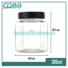 Hũ thủy tinh lục giác nắp cao 380ml
