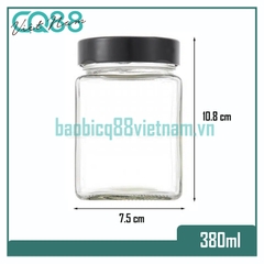 Hũ thủy tinh Vuông nắp cao 380ml