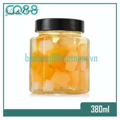 Hũ thủy tinh lục giác nắp cao 380ml