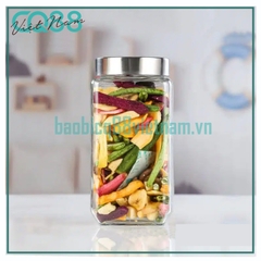 Hũ thủy tinh vuông nắp vặn inox 1000ml