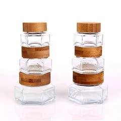 Hũ thủy tinh lục giác đựng kem dưỡng da mặt nắp tre 30ml, 50ml, 100ml