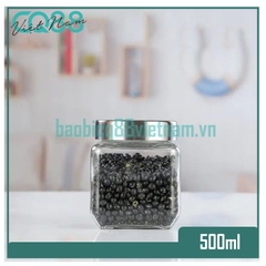 Hũ thủy tinh vuông nắp vặn inox 500ml
