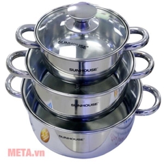 Bộ Nồi Inox 3 Đáy Sunhouse - chống khét SH 334