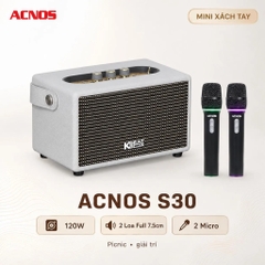 Loa Xách Tay Acnos S30 (New 2026, 120W, Bluetooth 5.0, Kèm 2 Tay Micro)