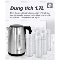 Bình Đun Siêu Tốc Sharp EKJ-17VSS-ST. Ruột bình inox 304 chống rỉ