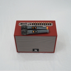 Loa Karaoke Xách Tay Nanomax K-01 ( Nâu ) Bass 20cm 120w Tặng Kèm 2 Mic Hát Karaoke